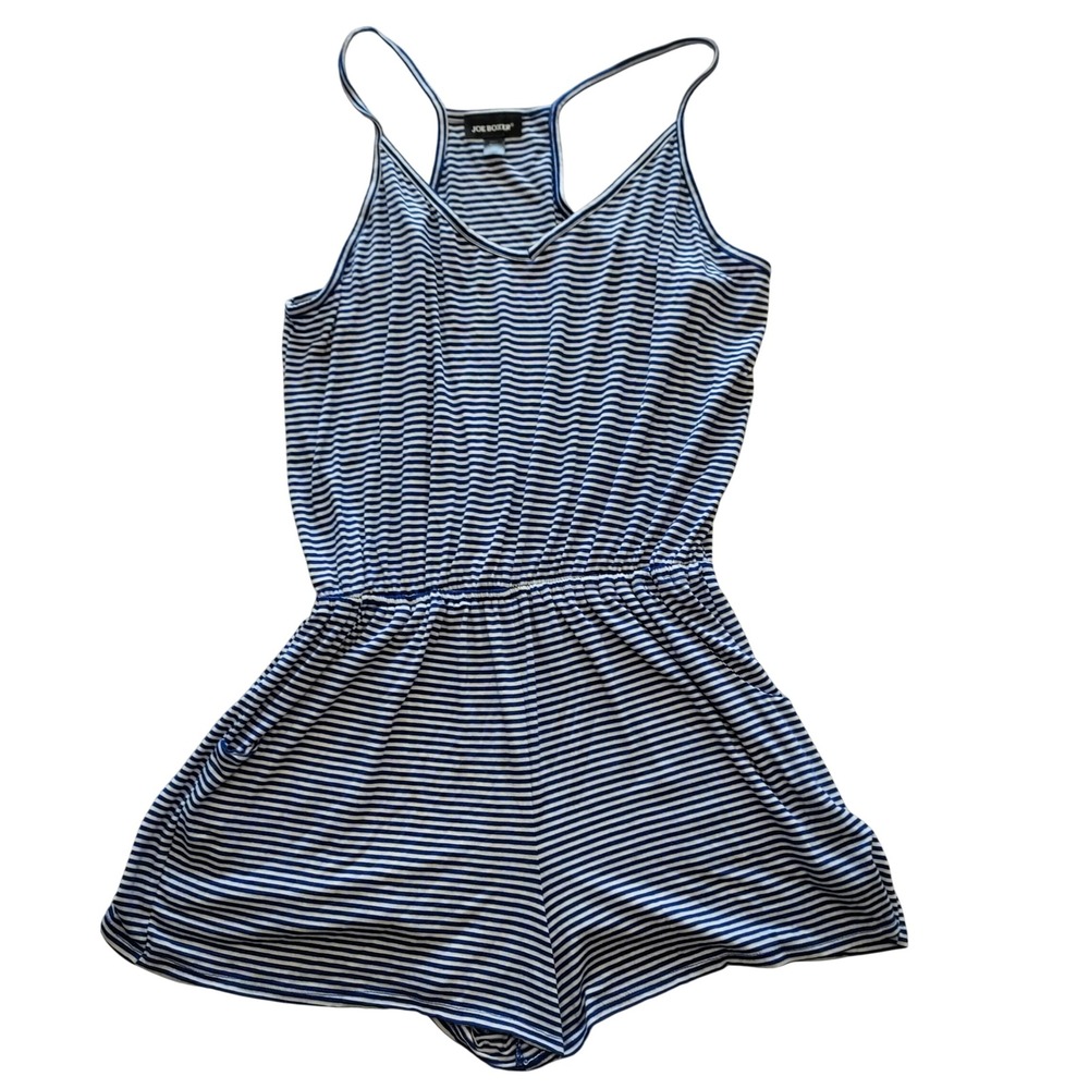 Joe Boxer Blue White Striped Romper V-Neck Racerback Beach‎ Summer Nautical 1X